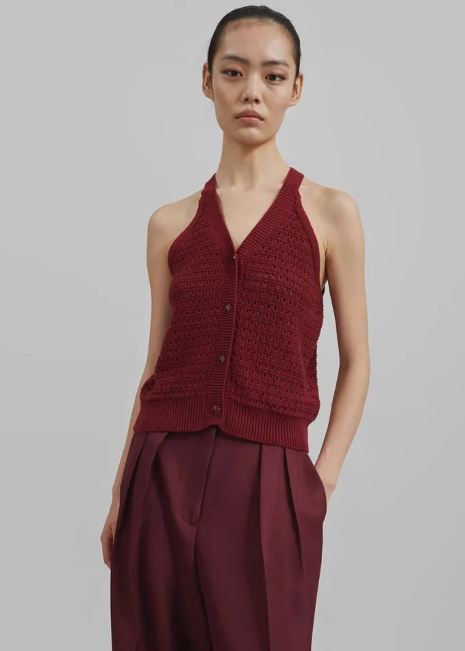 Clothing Women The Frankie Shop Leonie Knitted Halter Top 8211 Burgundy