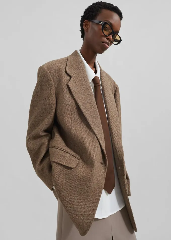 Clothing Women The Frankie Shop Low Classic Over Fit Wool Blazer 8211 Brown
