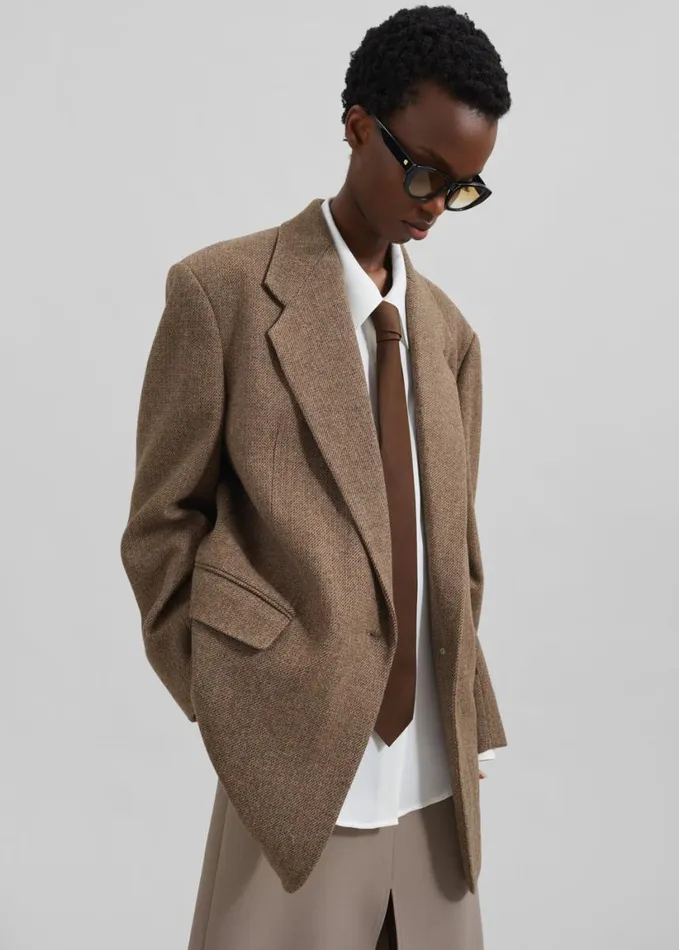 Clothing Women The Frankie Shop Low Classic Over Fit Wool Blazer 8211 Brown