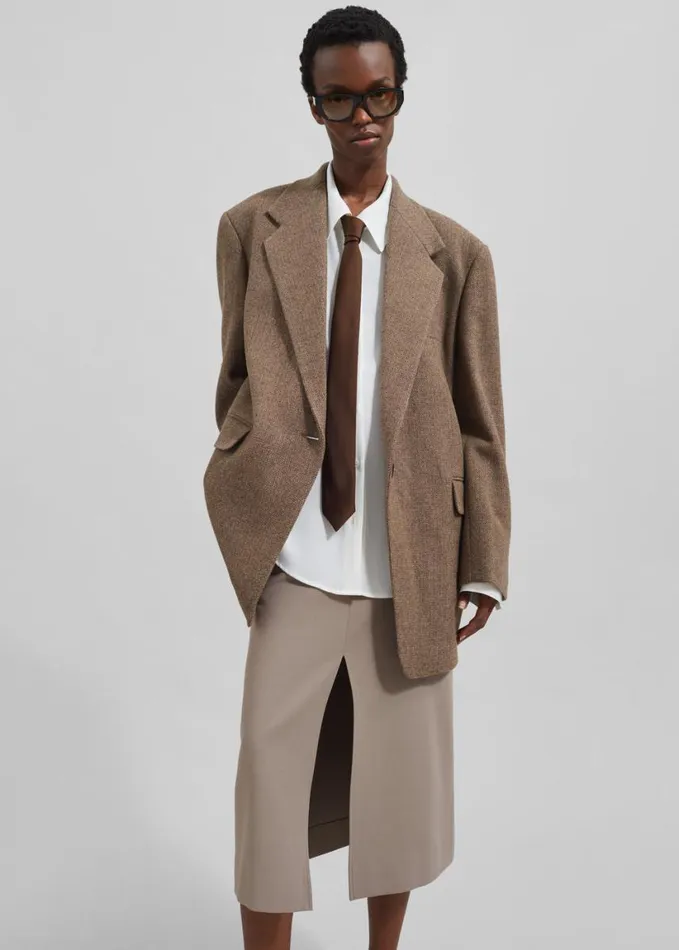 Clothing Women The Frankie Shop Low Classic Over Fit Wool Blazer 8211 Brown