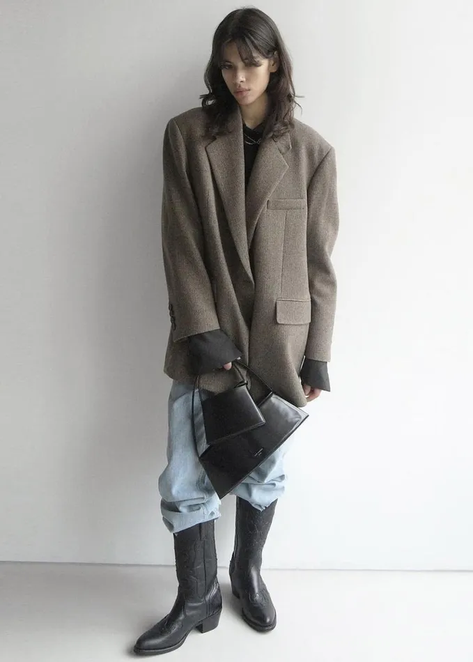 Clothing Women The Frankie Shop Low Classic Over Fit Wool Blazer 8211 Brown