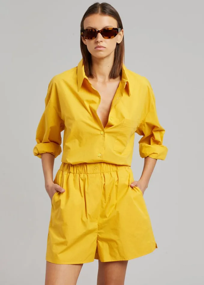 Clothing Women The Frankie Shop Lui Cotton Boxer Short 8211 Gold Yellow