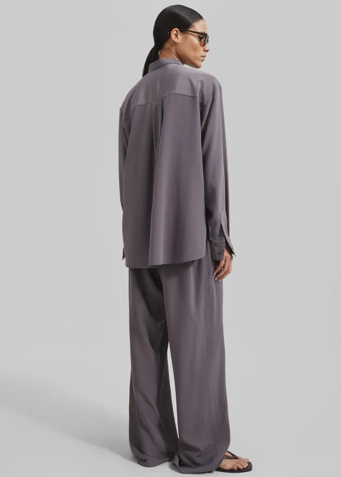 Clothing Women The Frankie Shop Matteau Long Sleeve Silk Shirt 8211 Slate