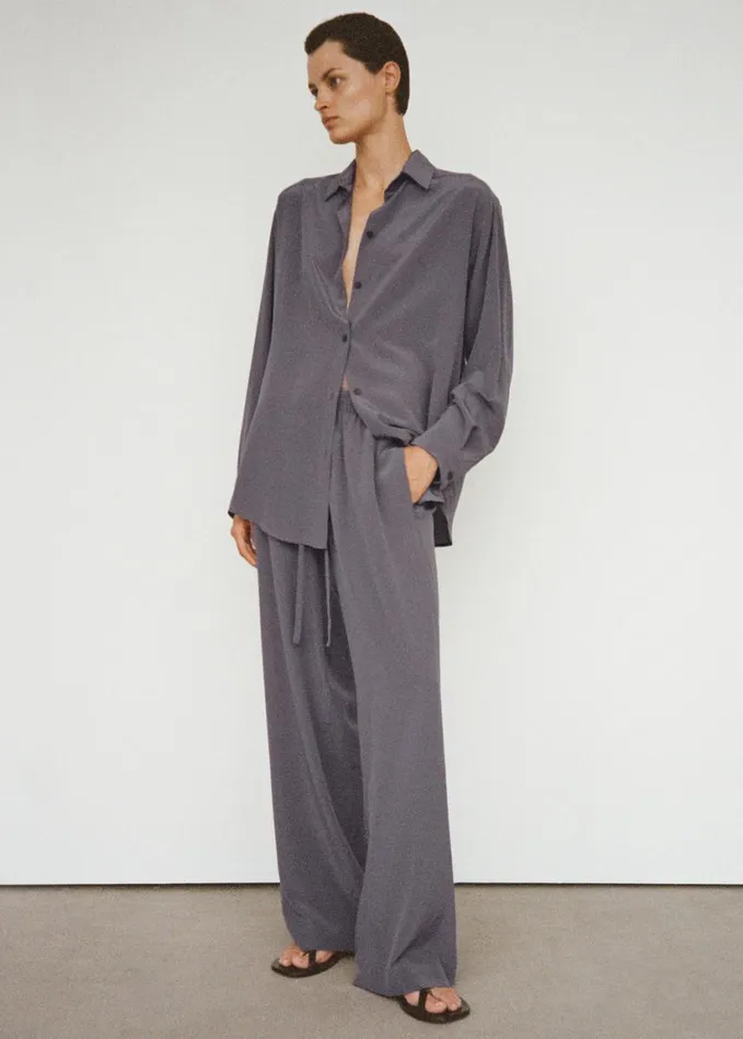 Clothing Women The Frankie Shop Matteau Long Sleeve Silk Shirt 8211 Slate