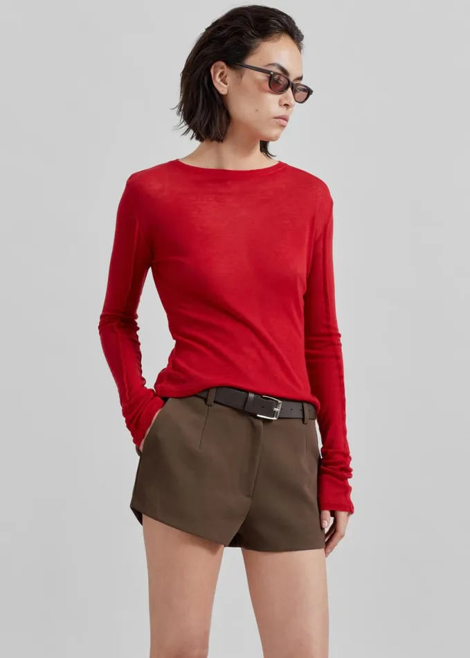 Clothing Women The Frankie Shop Mesa Sheer Long Sleeve Tee 8211 Red