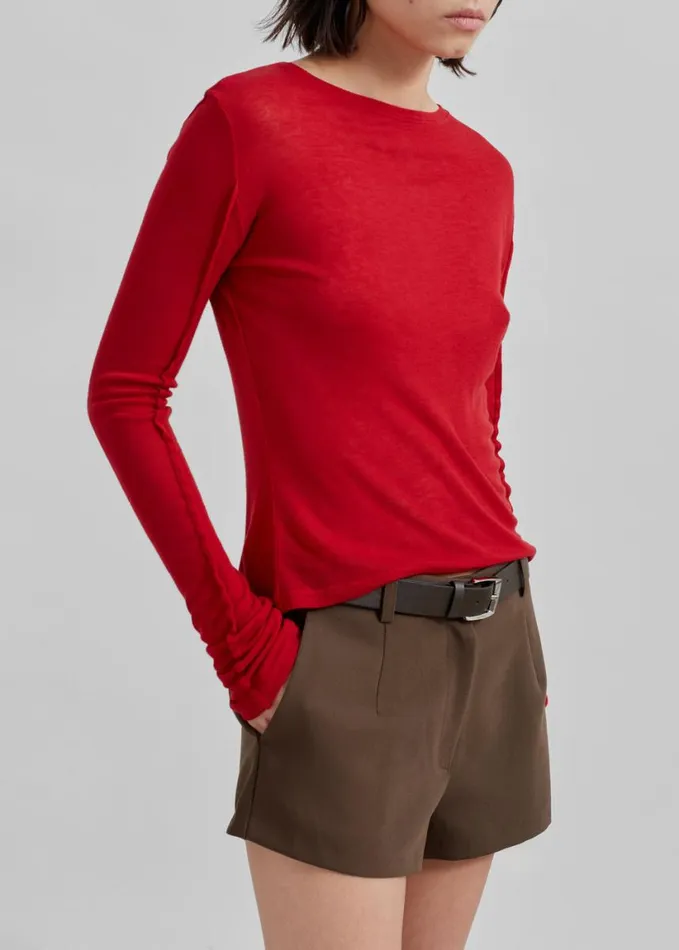 Clothing Women The Frankie Shop Mesa Sheer Long Sleeve Tee 8211 Red