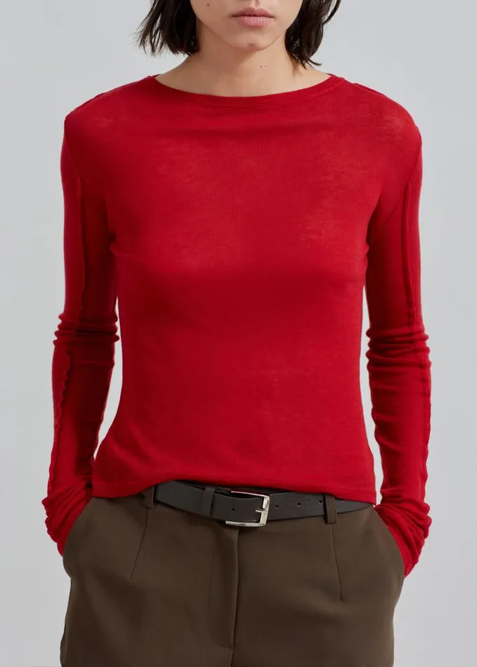 Clothing Women The Frankie Shop Mesa Sheer Long Sleeve Tee 8211 Red