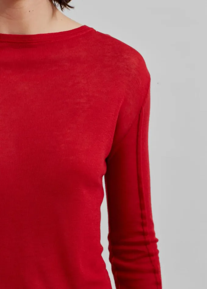 Clothing Women The Frankie Shop Mesa Sheer Long Sleeve Tee 8211 Red
