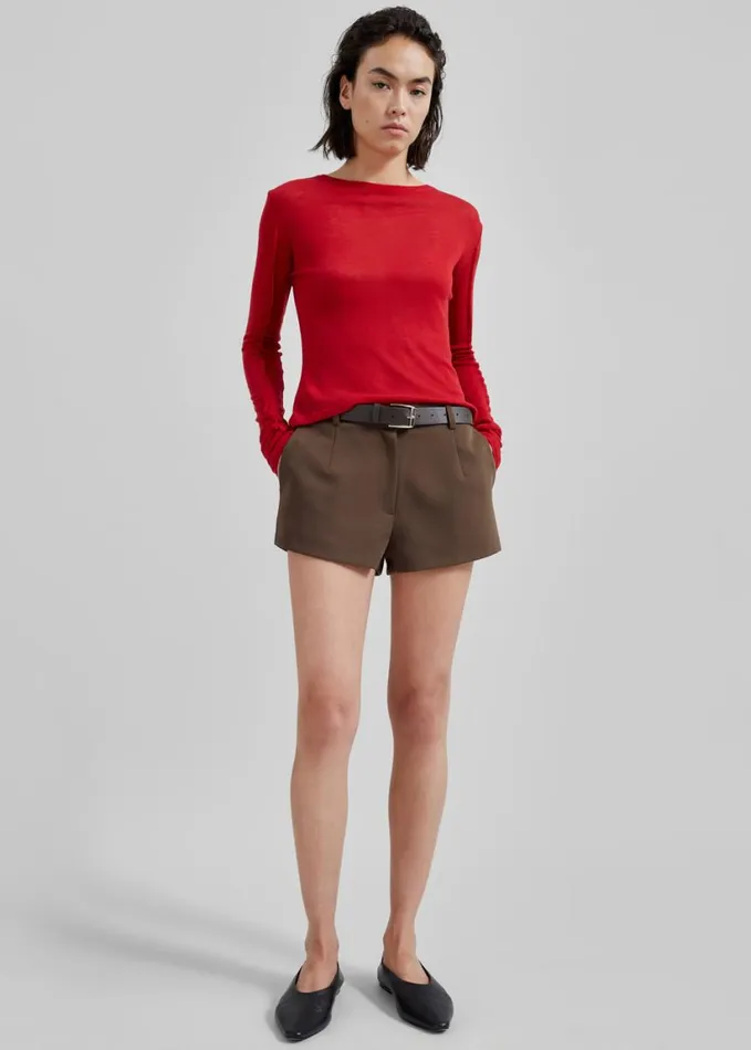 Clothing Women The Frankie Shop Mesa Sheer Long Sleeve Tee 8211 Red