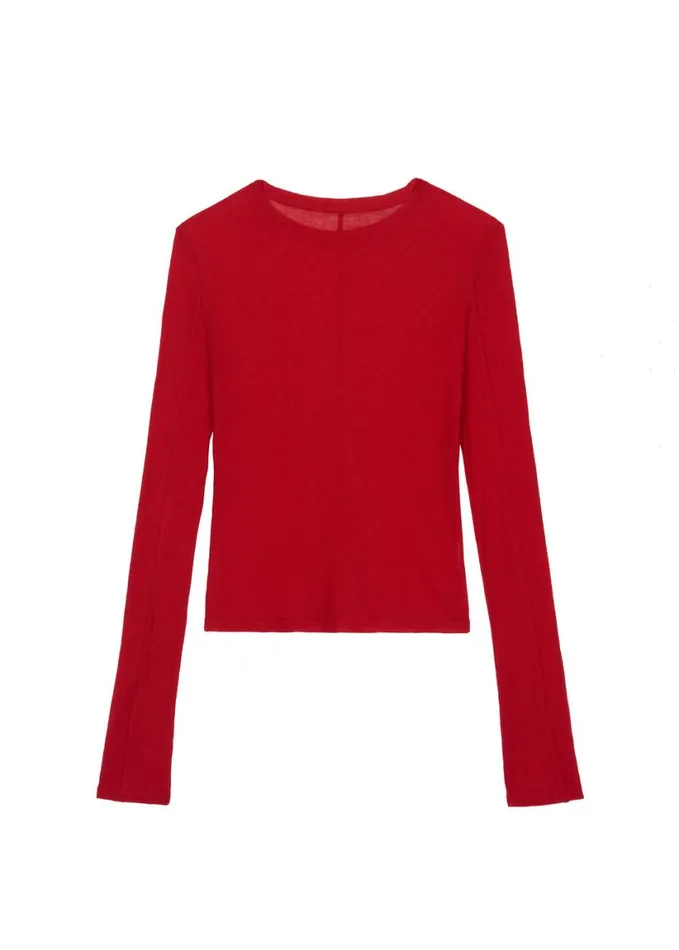 Clothing Women The Frankie Shop Mesa Sheer Long Sleeve Tee 8211 Red
