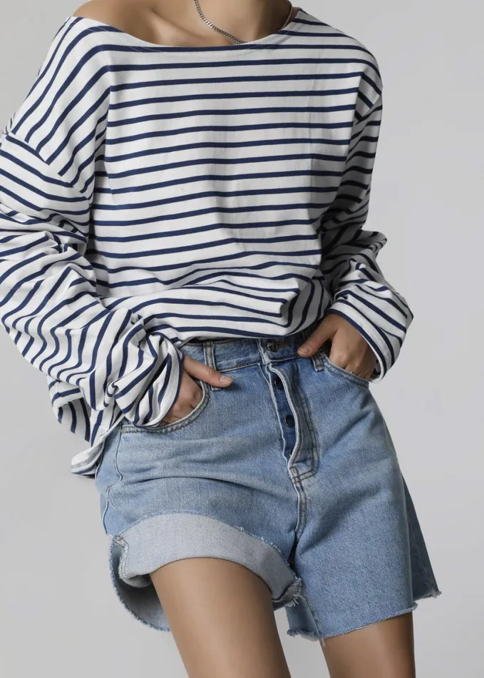 Clothing Women The Frankie Shop Neha Cropped Top 8211 Navy Stripe