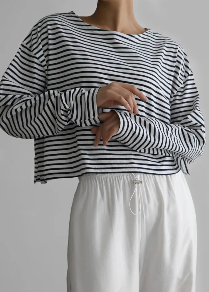Clothing Women The Frankie Shop Neha Cropped Top 8211 Navy Stripe