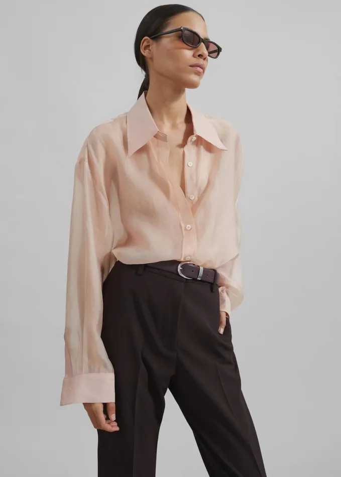 Clothing Women The Frankie Shop Nel Sheer Button Up Shirt 8211 Pink