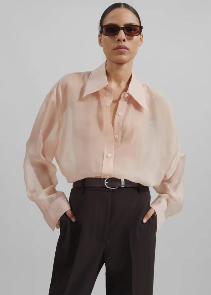 Clothing Women The Frankie Shop Nel Sheer Button Up Shirt 8211 Pink