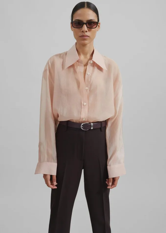 Clothing Women The Frankie Shop Nel Sheer Button Up Shirt 8211 Pink