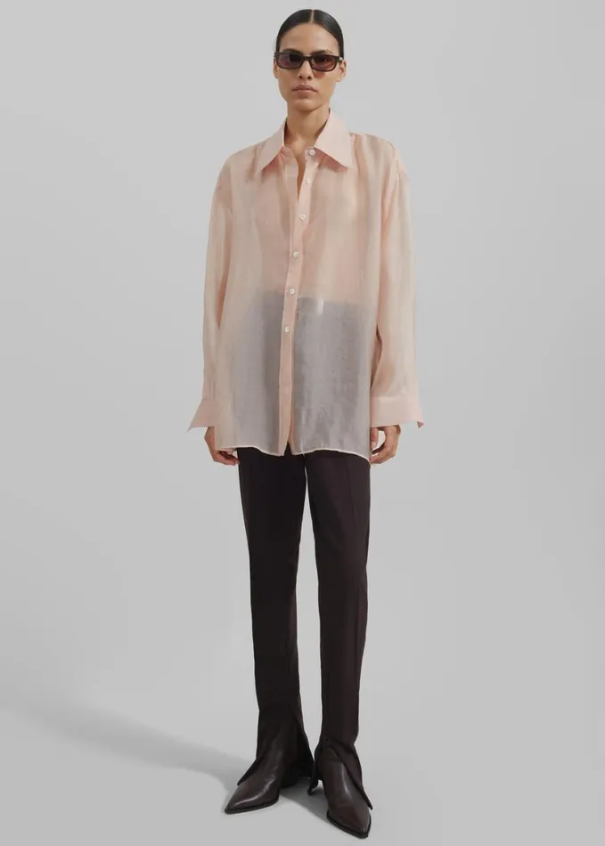 Clothing Women The Frankie Shop Nel Sheer Button Up Shirt 8211 Pink