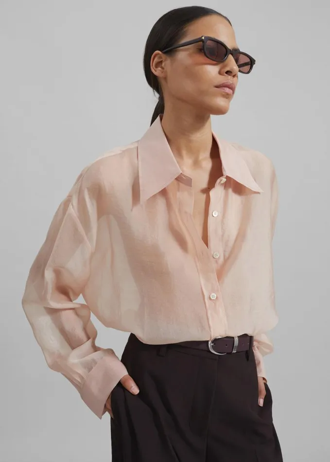 Clothing Women The Frankie Shop Nel Sheer Button Up Shirt 8211 Pink