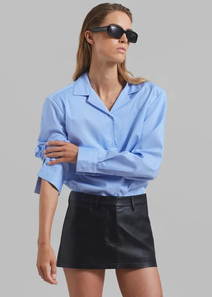 Clothing Women The Frankie Shop Noah Padded Button Up Shirt 8211 Blue Pinstripe