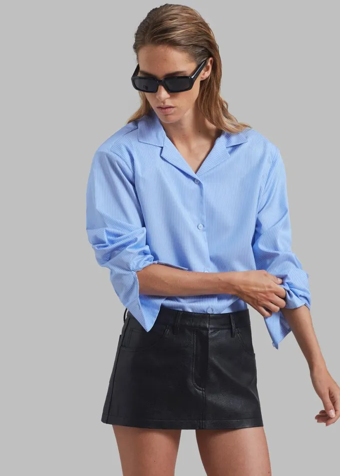 Clothing Women The Frankie Shop Noah Padded Button Up Shirt 8211 Blue Pinstripe