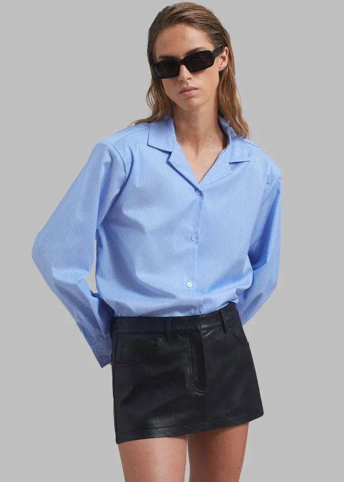 Clothing Women The Frankie Shop Noah Padded Button Up Shirt 8211 Blue Pinstripe