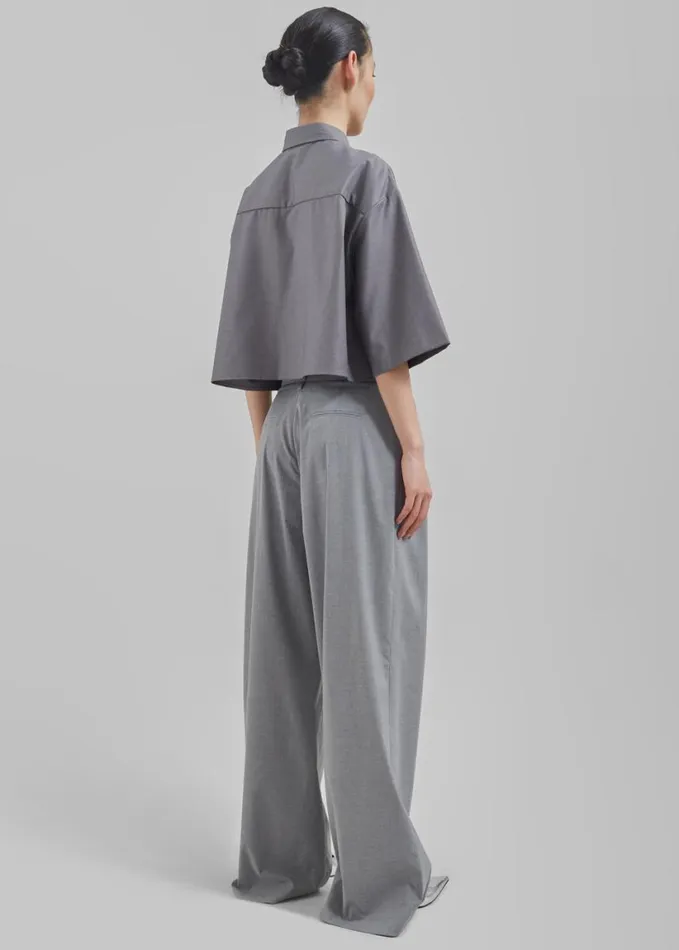 Clothing Women The Frankie Shop Odem Cropped Shirt 8211 Grey