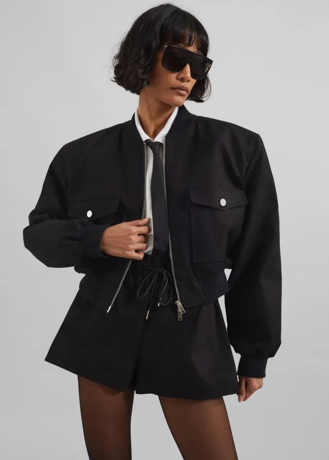 Clothing Women The Frankie Shop Pomona Crop Bomber Jacket 8211 Black