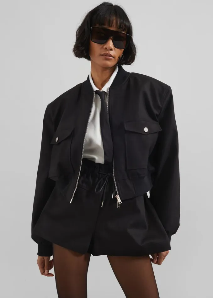 Clothing Women The Frankie Shop Pomona Crop Bomber Jacket 8211 Black