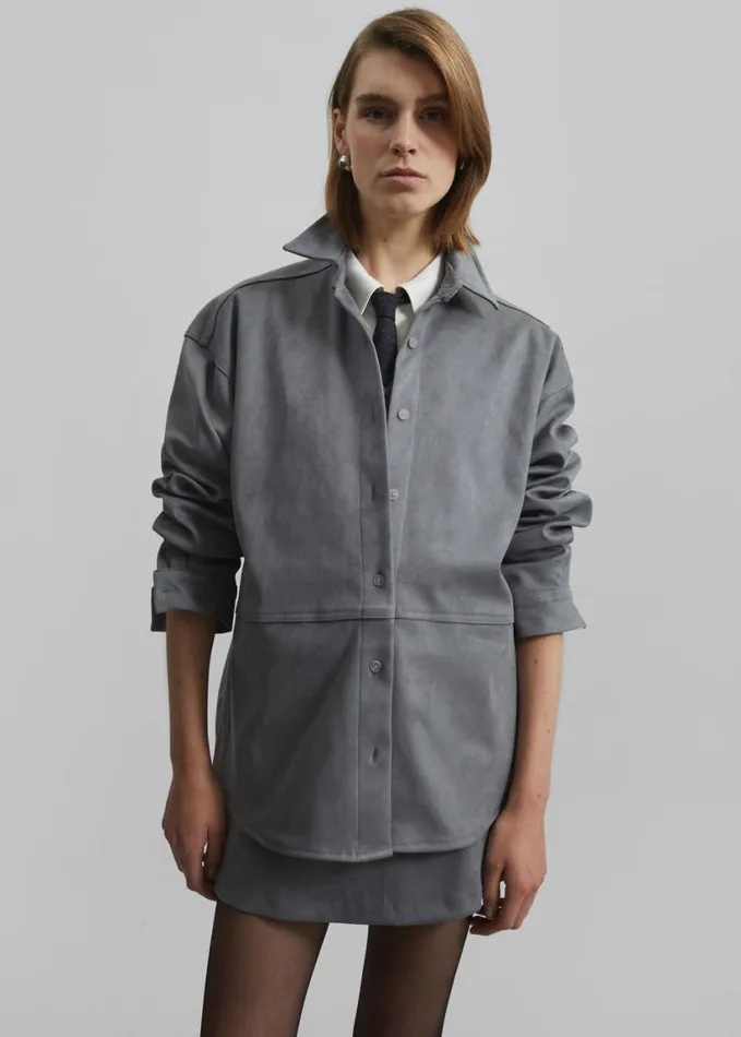 Clothing Women The Frankie Shop Regina Faux Suede Shirt 8211 Slate Grey