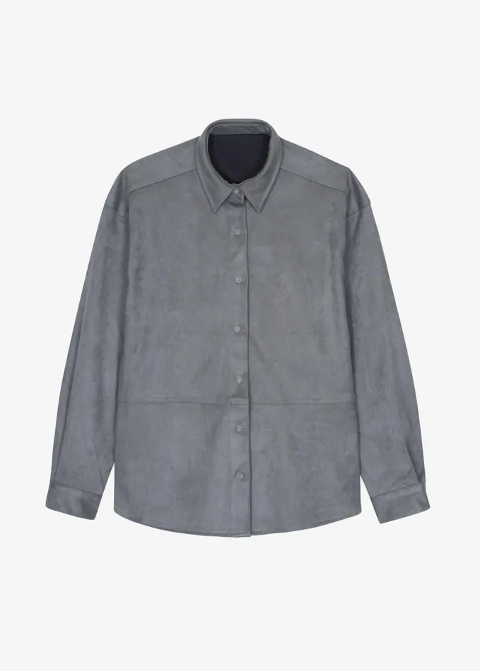 Clothing Women The Frankie Shop Regina Faux Suede Shirt 8211 Slate Grey