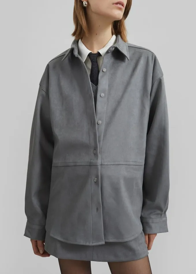 Clothing Women The Frankie Shop Regina Faux Suede Shirt 8211 Slate Grey