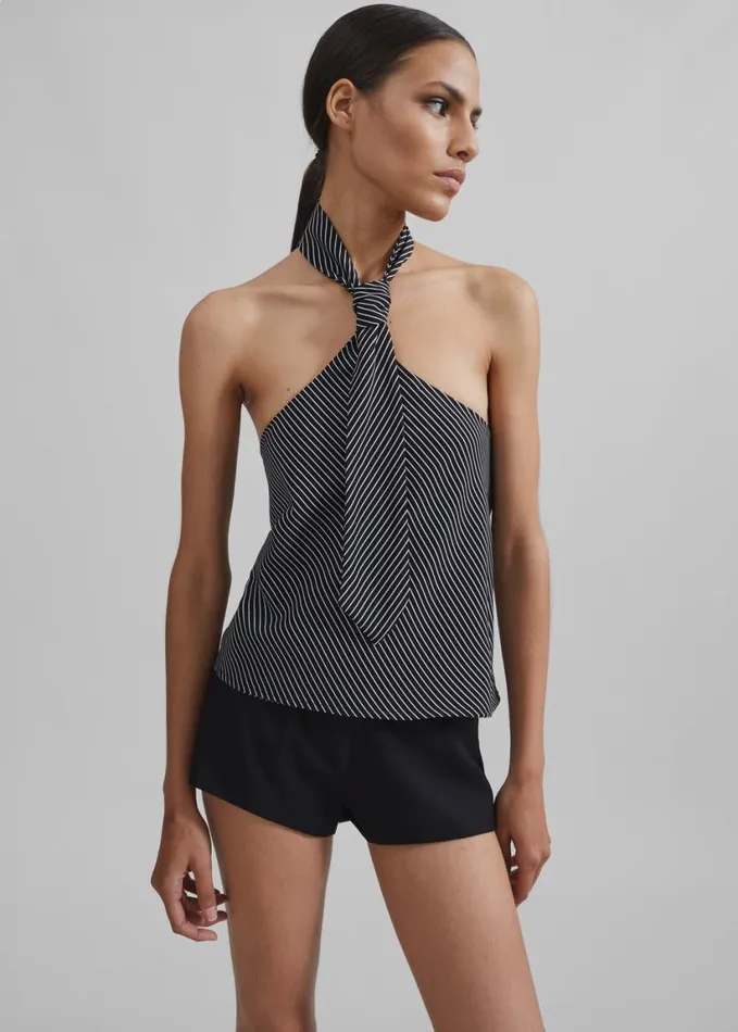 Clothing Women The Frankie Shop Sophie Tie Halter Top 8211 BlackWhite Stripe
