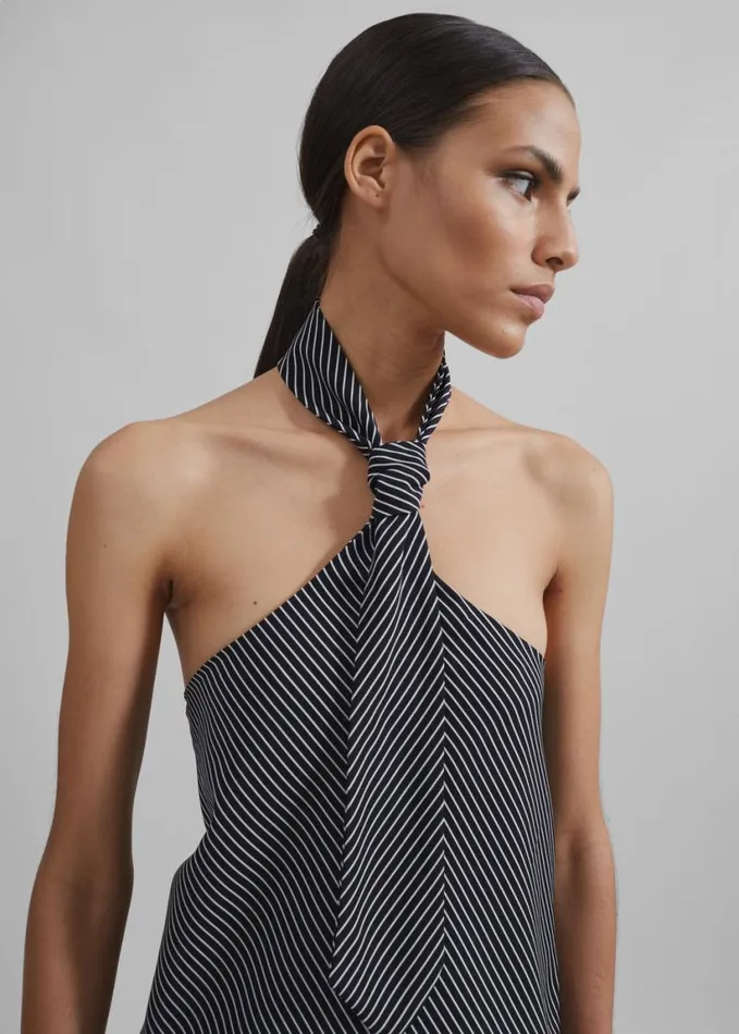 Clothing Women The Frankie Shop Sophie Tie Halter Top 8211 BlackWhite Stripe