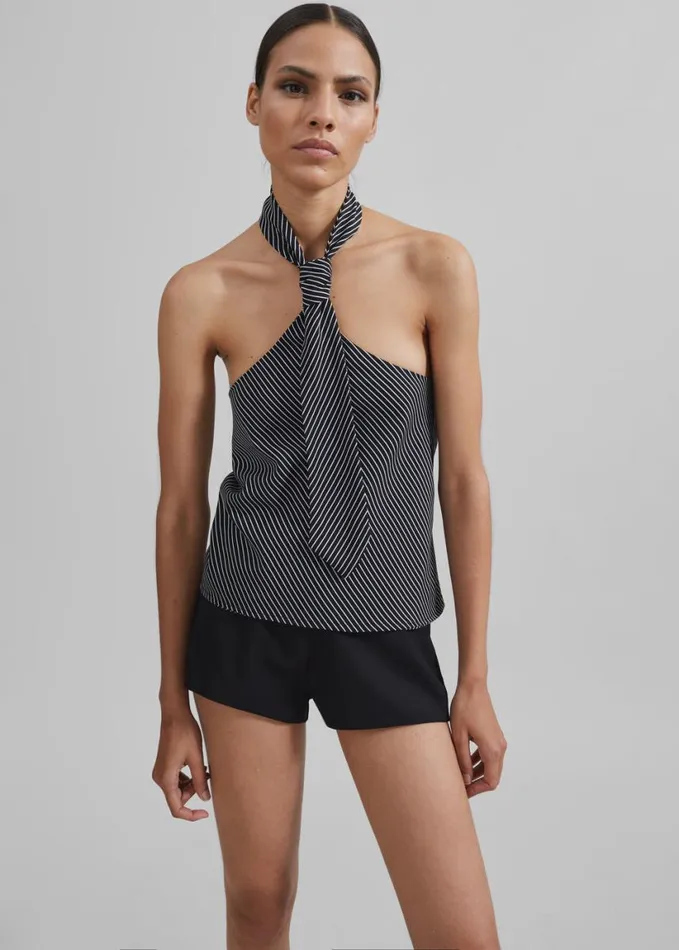 Clothing Women The Frankie Shop Sophie Tie Halter Top 8211 BlackWhite Stripe