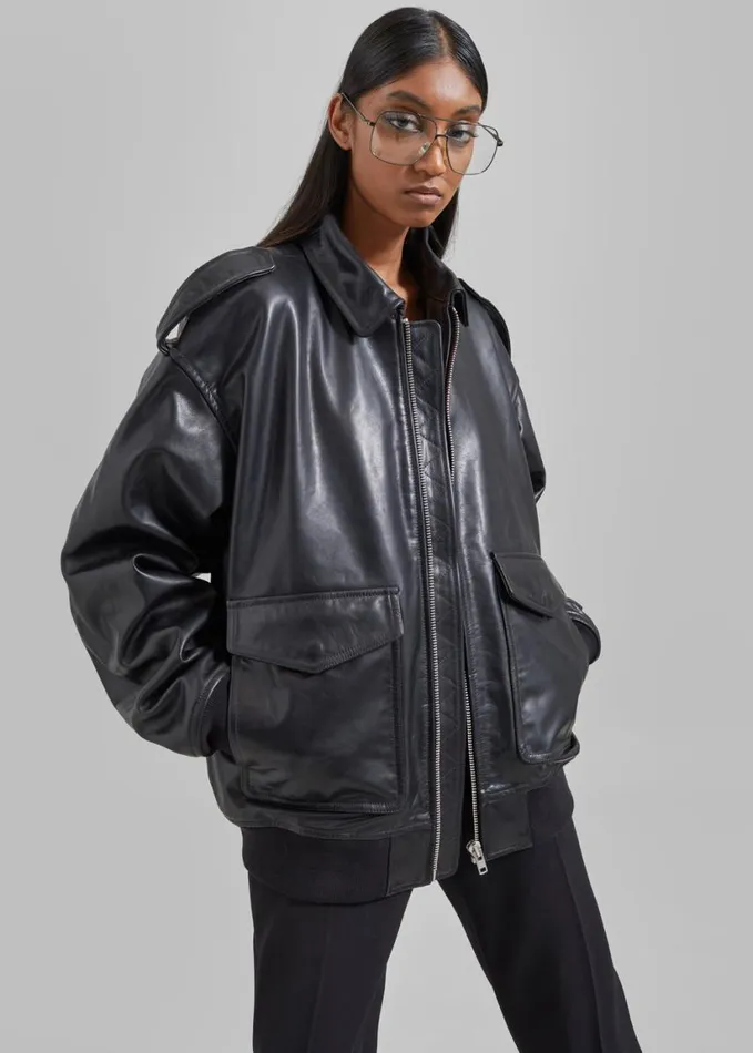 Clothing Women The Frankie Shop Viper Leather Jacket 8211 Black