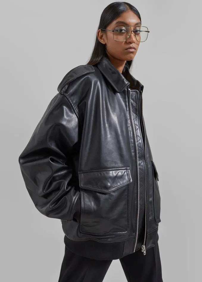 Clothing Women The Frankie Shop Viper Leather Jacket 8211 Black