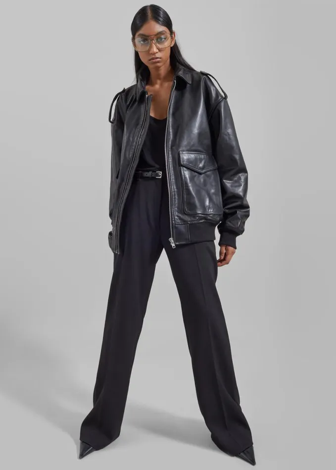 Clothing Women The Frankie Shop Viper Leather Jacket 8211 Black