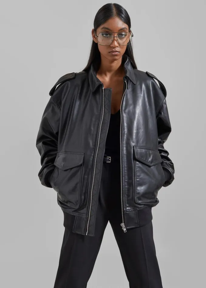 Clothing Women The Frankie Shop Viper Leather Jacket 8211 Black