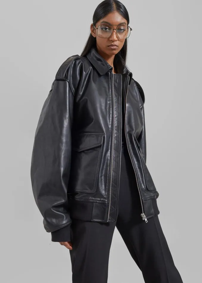 Clothing Women The Frankie Shop Viper Leather Jacket 8211 Black