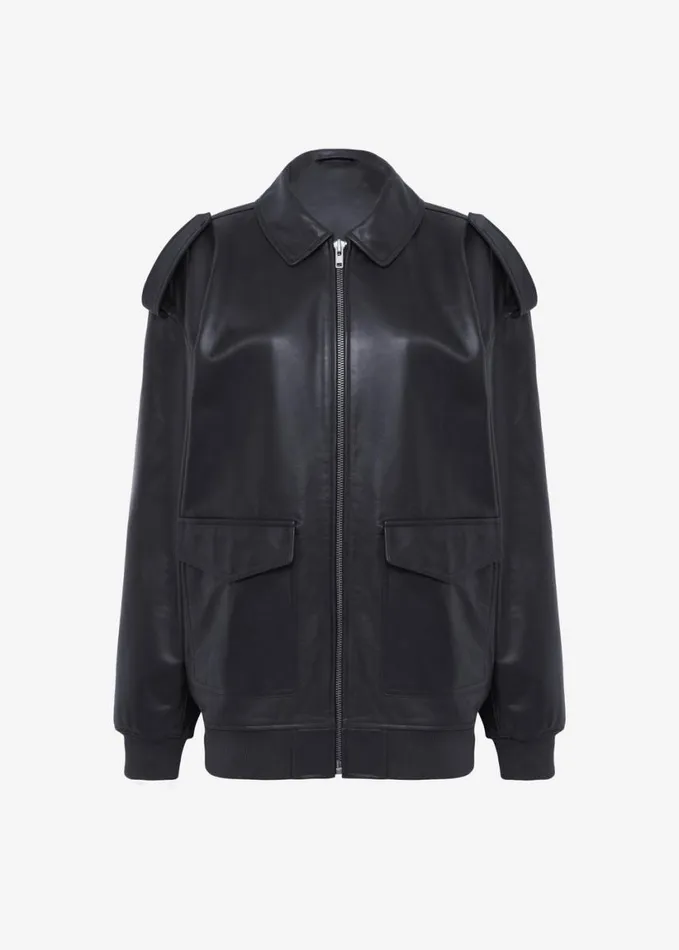 Clothing Women The Frankie Shop Viper Leather Jacket 8211 Black
