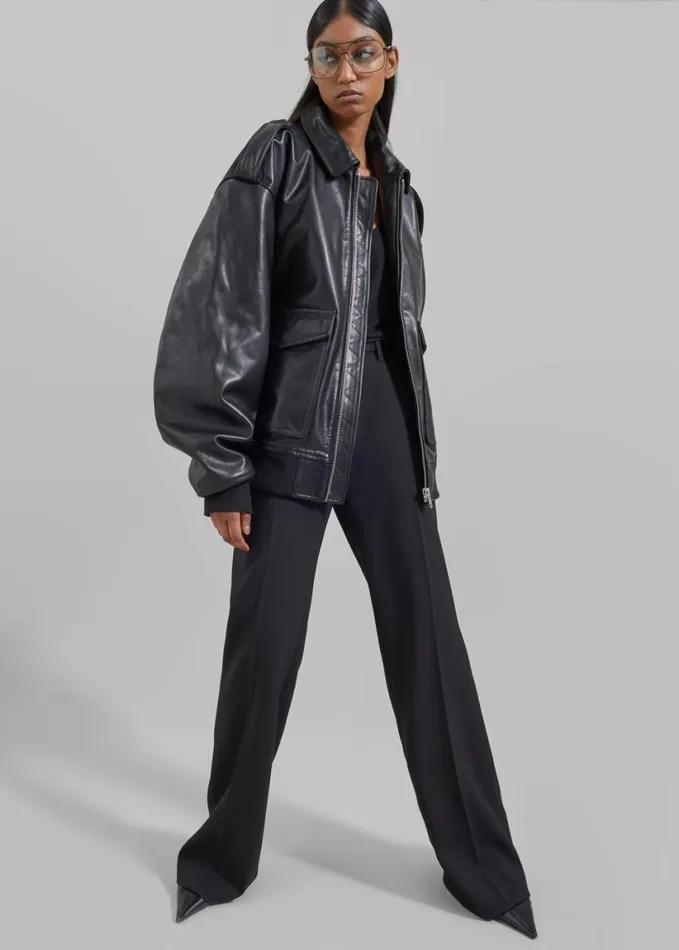 Clothing Women The Frankie Shop Viper Leather Jacket 8211 Black