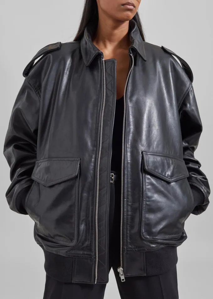 Clothing Women The Frankie Shop Viper Leather Jacket 8211 Black