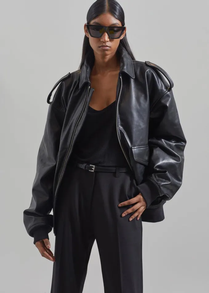 Clothing Women The Frankie Shop Viper Leather Jacket 8211 Black