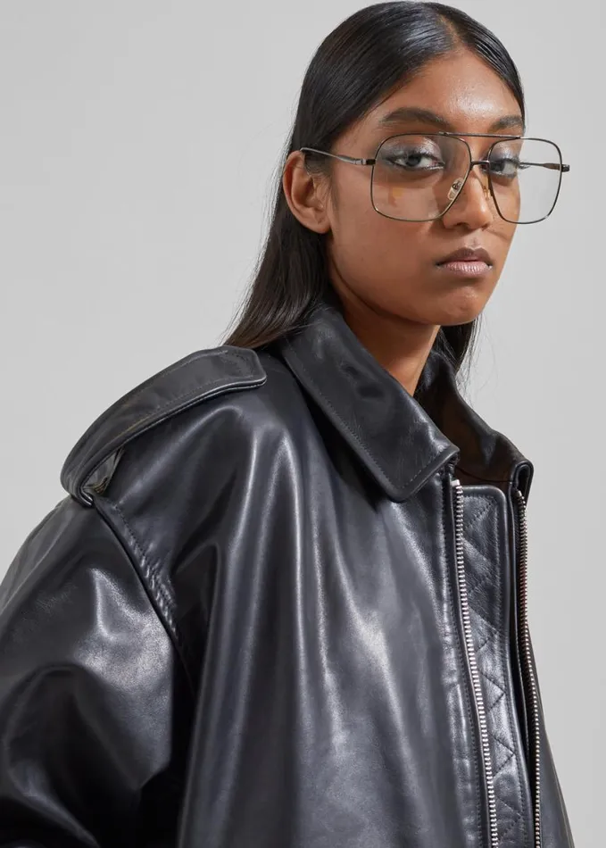 Clothing Women The Frankie Shop Viper Leather Jacket 8211 Black