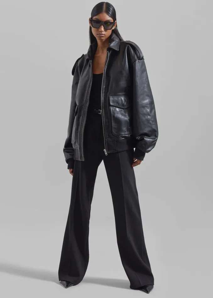 Clothing Women The Frankie Shop Viper Leather Jacket 8211 Black