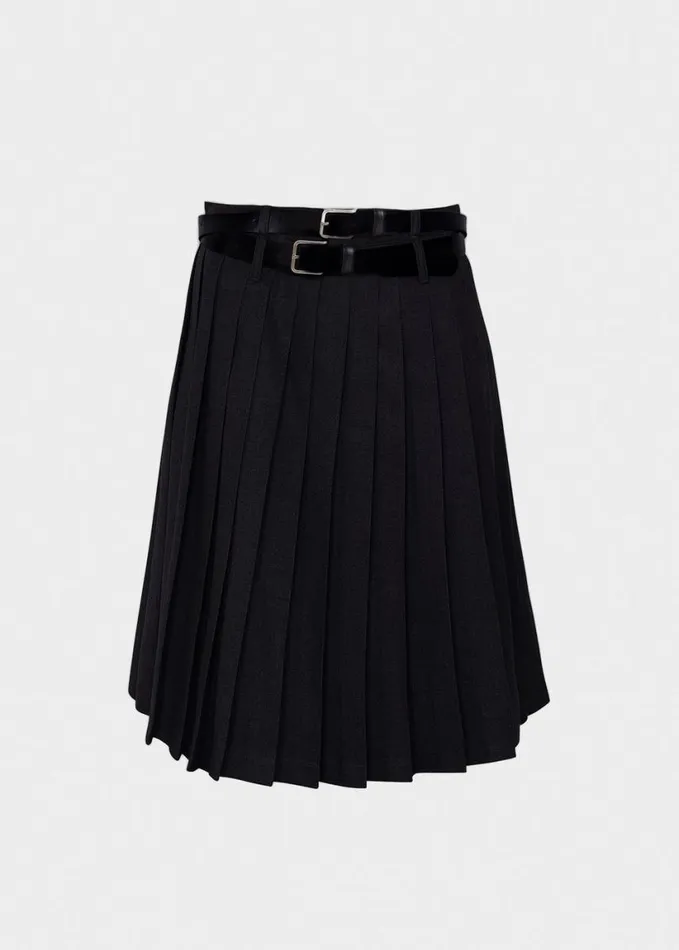 Clothing Women The Frankie Shop Wednesday Belted Pleated Skirt 8211 Black