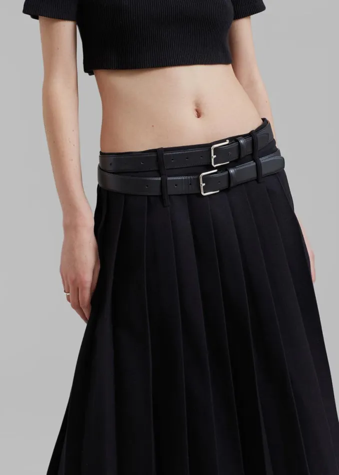 Clothing Women The Frankie Shop Wednesday Belted Pleated Skirt 8211 Black