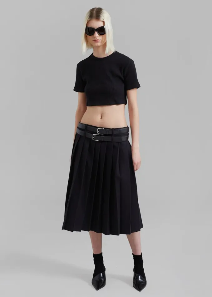 Clothing Women The Frankie Shop Wednesday Belted Pleated Skirt 8211 Black