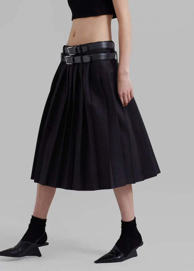 Clothing Women The Frankie Shop Wednesday Belted Pleated Skirt 8211 Black
