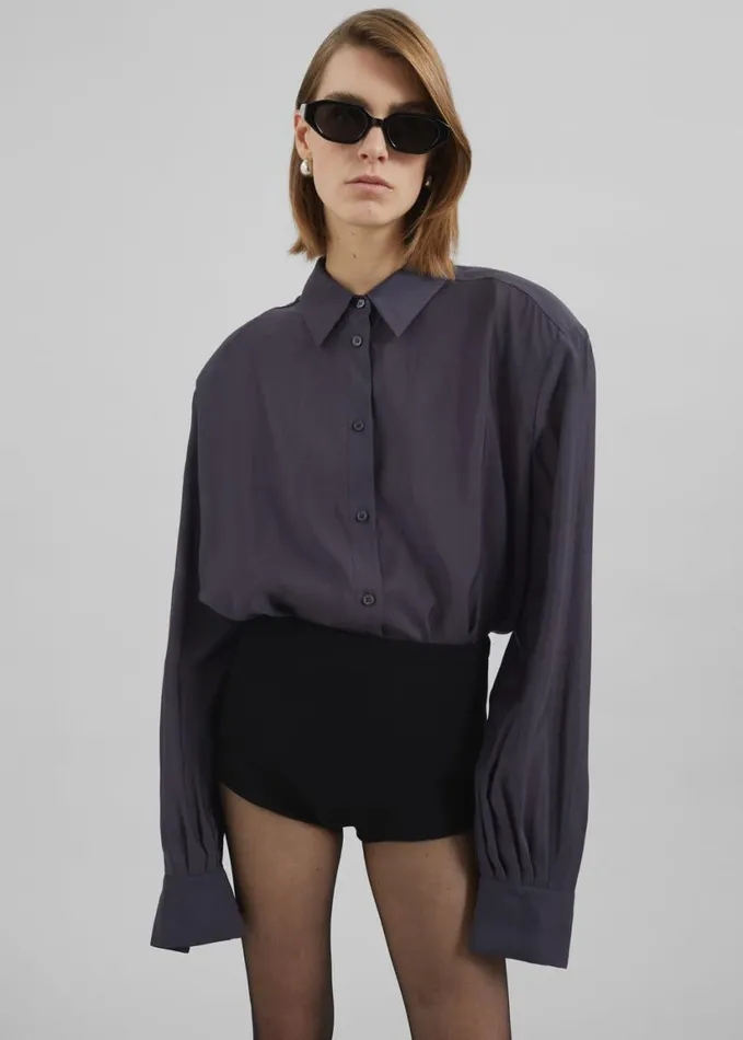 Clothing Women The Frankie Shop Zoula Padded Shirt 8211 Charcoal