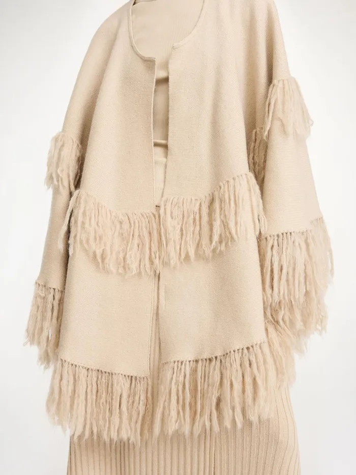 Coats and Jackets Women By Malene Birger Dixi Wool Poncho Old Beige